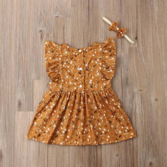 Mustard Dress Fall Thanksgiving Dress Floral Spring Easter Girl Outfit Clothes - Picture 4 of 4